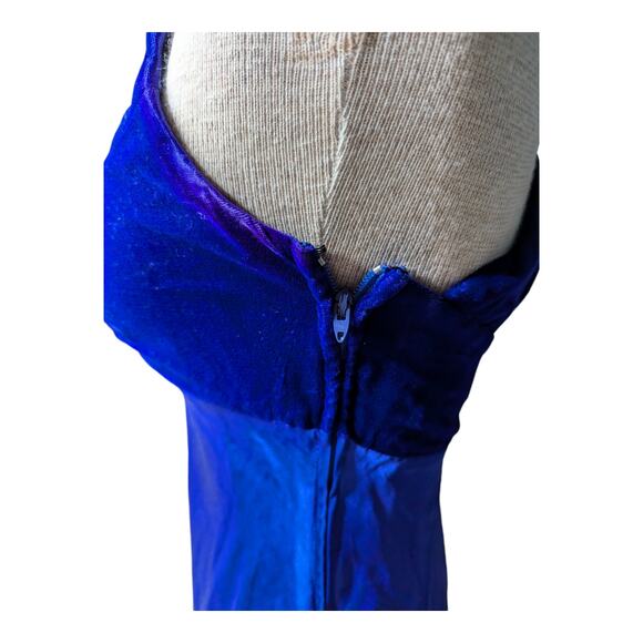 Vtg 1990s Zum Zum Blue Velvet Bow Accent Satin Skirt Maxi Prom Dress 3 4 - Picture 5 of 8
